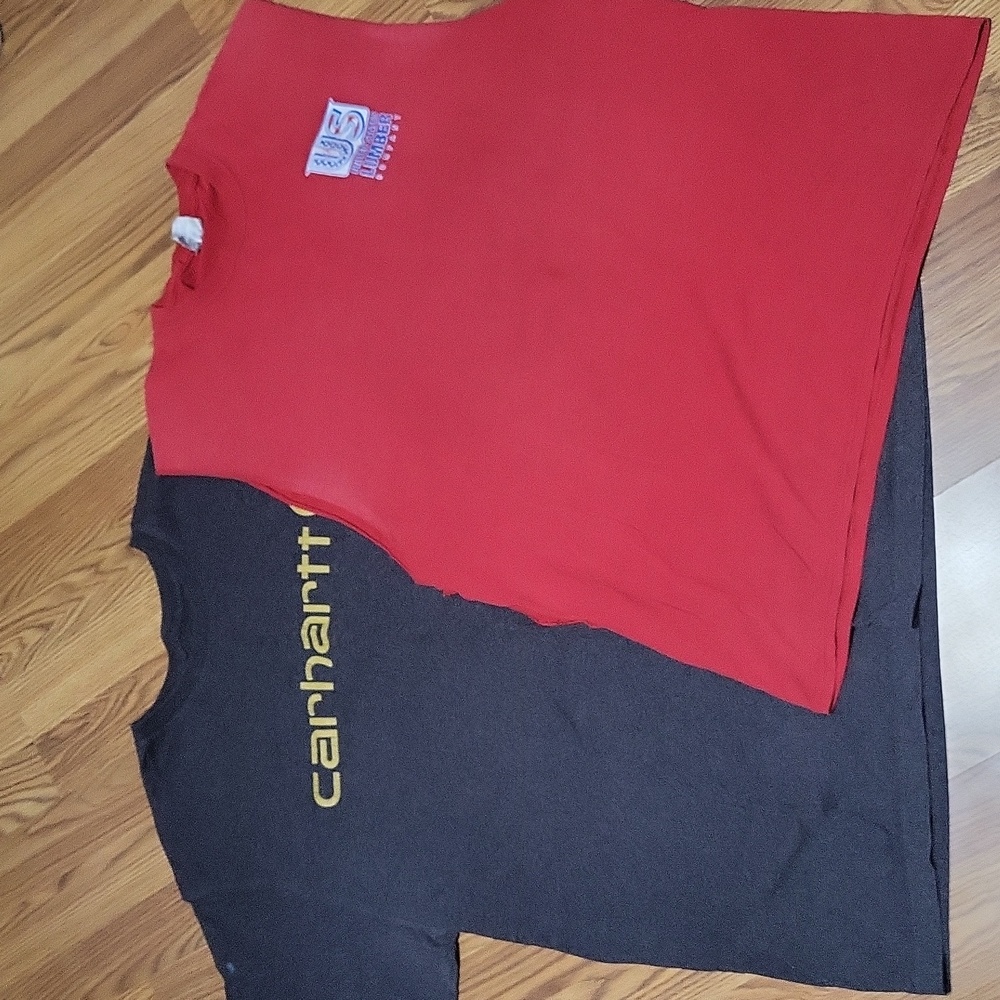 2 Mens XL shirts lot Carhartt gray red cut off tee tshirts work